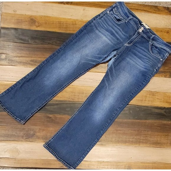 Faded Glory Denim - Faded glory blue denim spandex stretch jewel embroidery pockets bootcut jeans 16